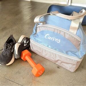 Y2K Metallic Logo Gym Duffle Silver Blue Retro 90s Athleisure Bag